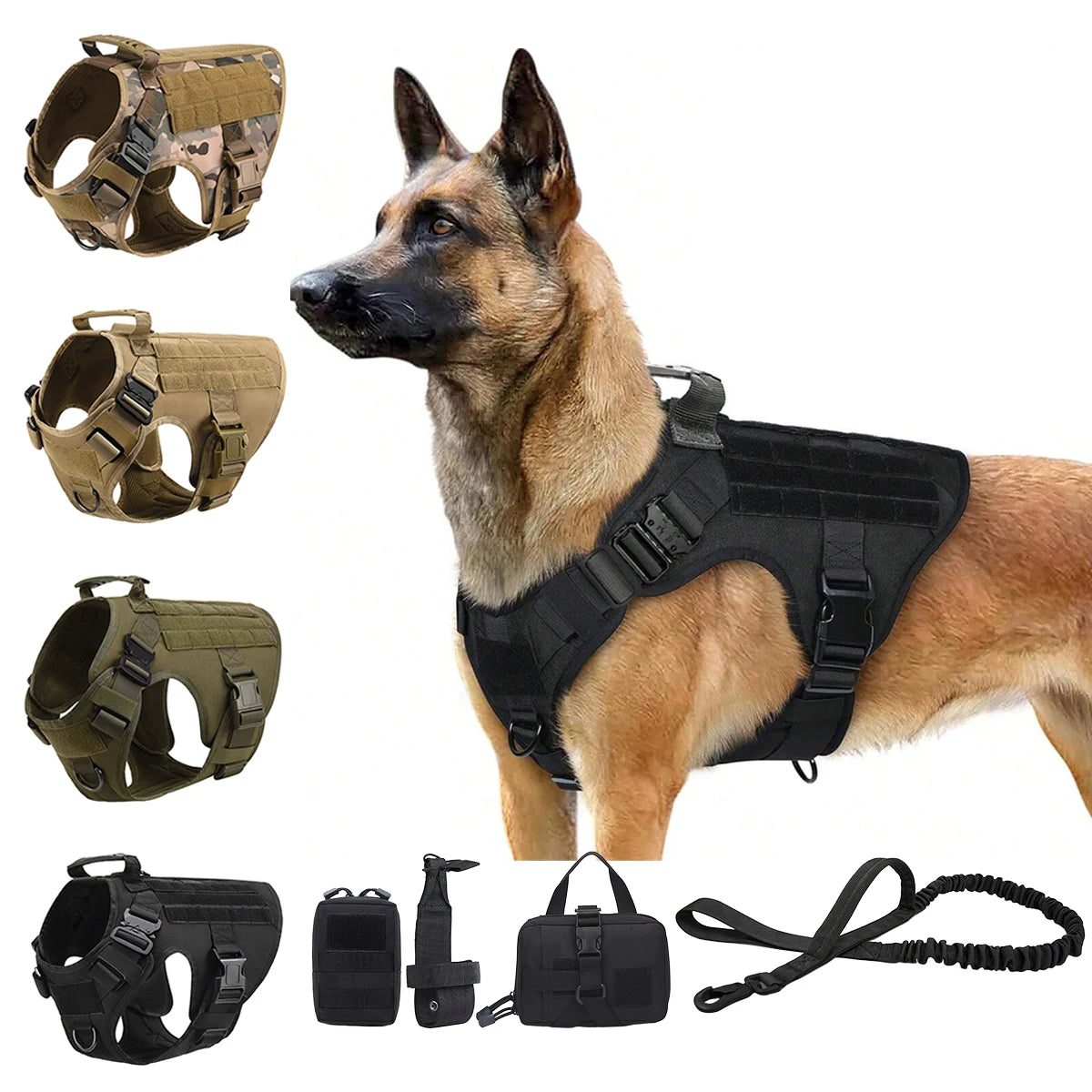 Tactical Nylon Molle Dog Harness Vest With Padded Quick Release