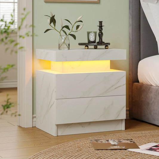 Cubehom LED Nightstand with Two Drawers and RGB Lights