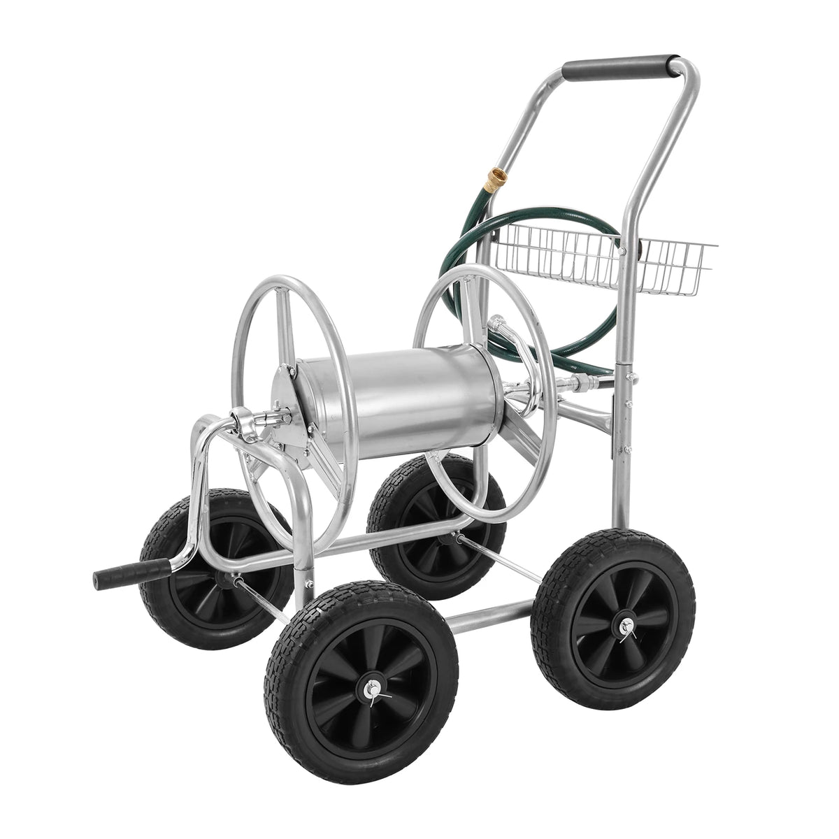 SucceBuy Heavy Duty Steel Garden Hose Reel Cart With Storage Basket