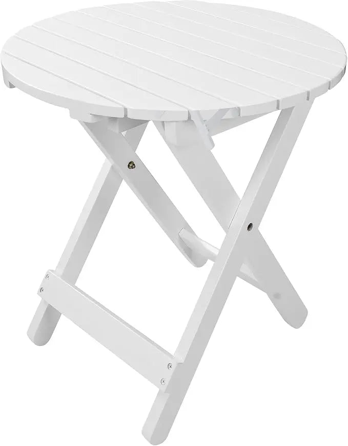 Xiuwo Folding Round Patio Side Table With Wood Metal Frame