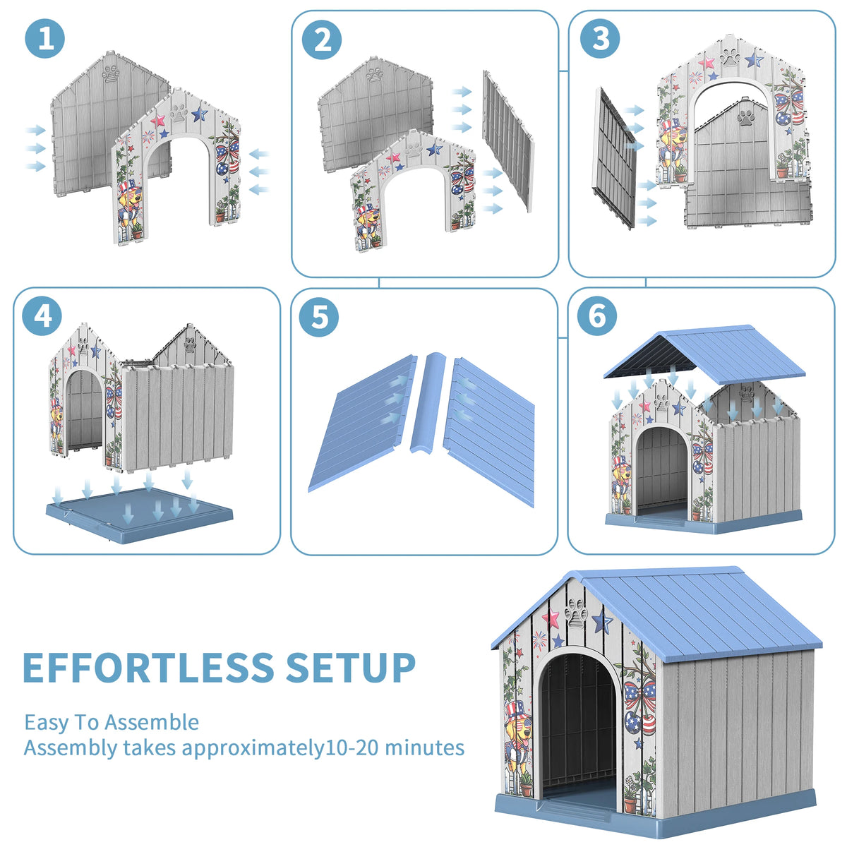 Outdoor Plastic Dog House Weatherproof Pet Shelter With Printed Door