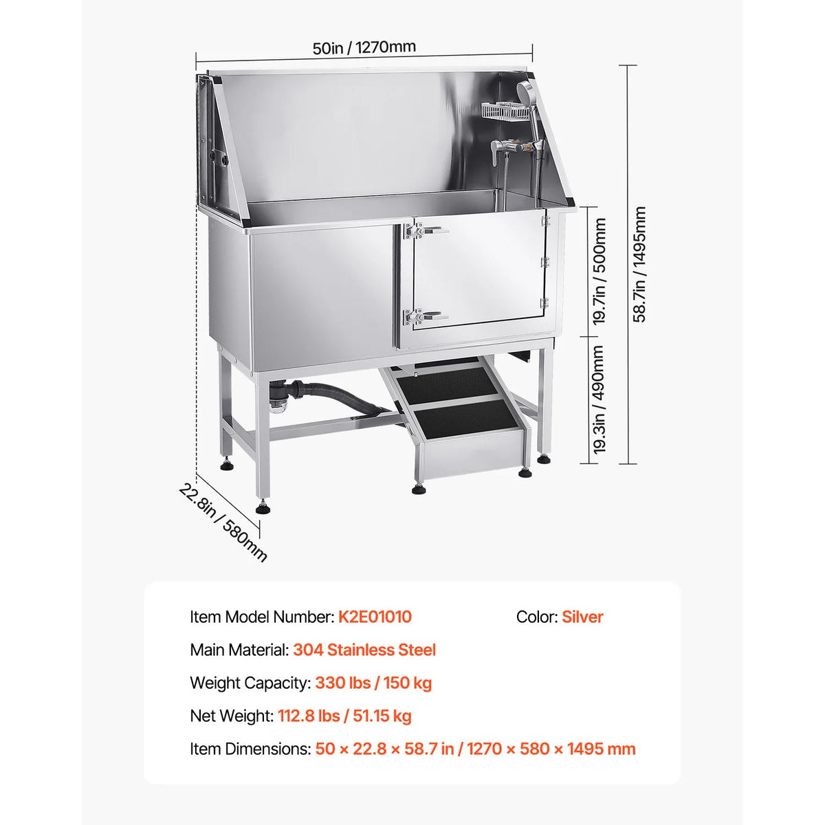 Stainless Steel Dog Washing Station With Ramp And Showerhead