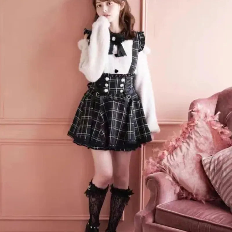 Japanese Gothic Lolita A-Line Lace Suspenders Skirt For Girls