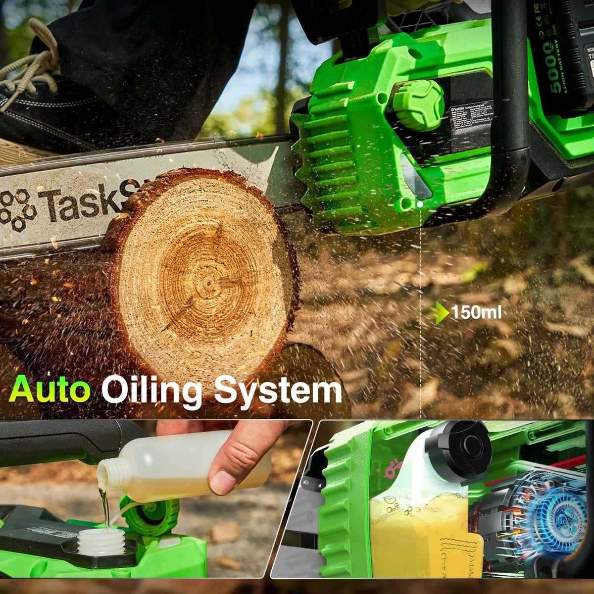 TaskStar Brushless Cordless Chainsaw With Automatic Oiling System