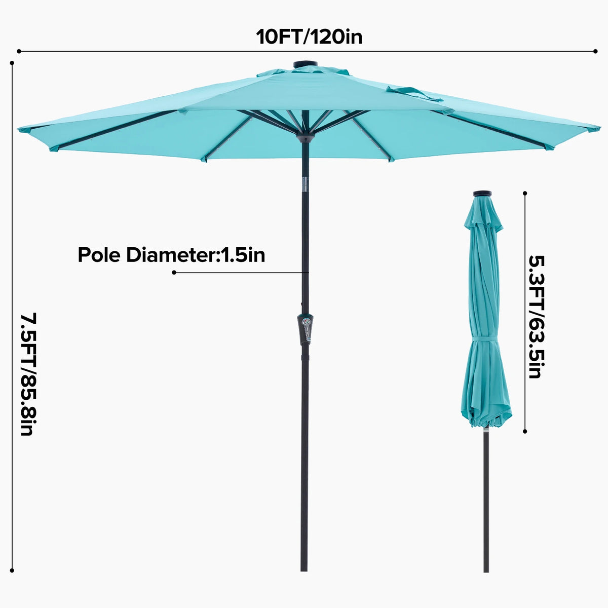 JHK Solar Patio Umbrella Featuring LED Lighting And Tilt Crank