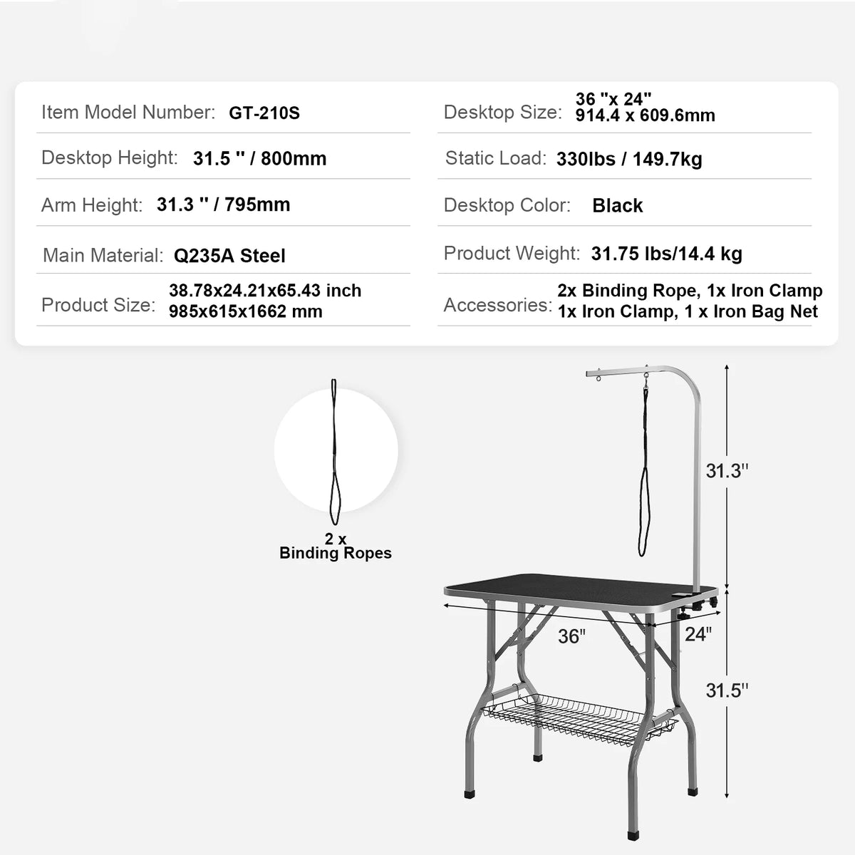 Foldable Pet Grooming Table With Clamp And Adjustable Arms