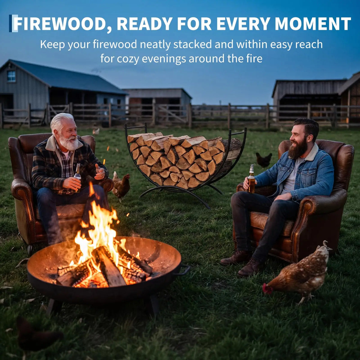 HiMISS Curved Steel Firewood Rack for Indoor Outdoor Fireplace Storage