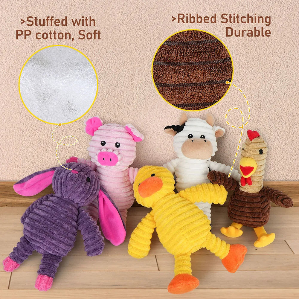 Five Pack Plush Squeaky Dog Toys Assorted Animal Pet Chews