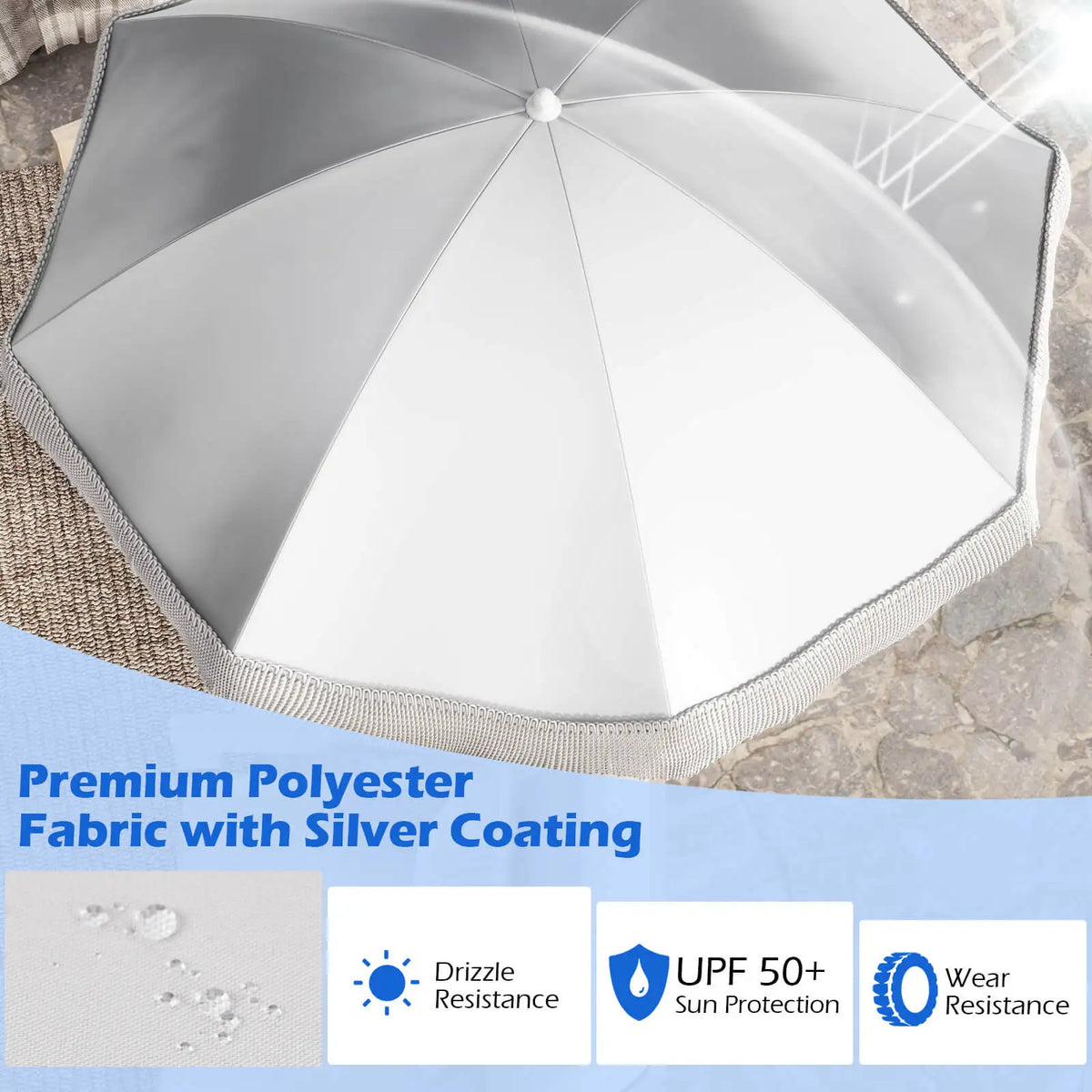 Homasis Fringe Patio Umbrella With Push Button Tilt For Outdoors