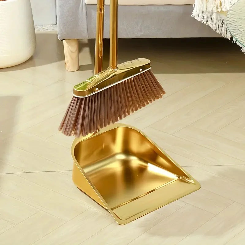 Stainless Steel Standing Dustpan and Broom Set for Home Use