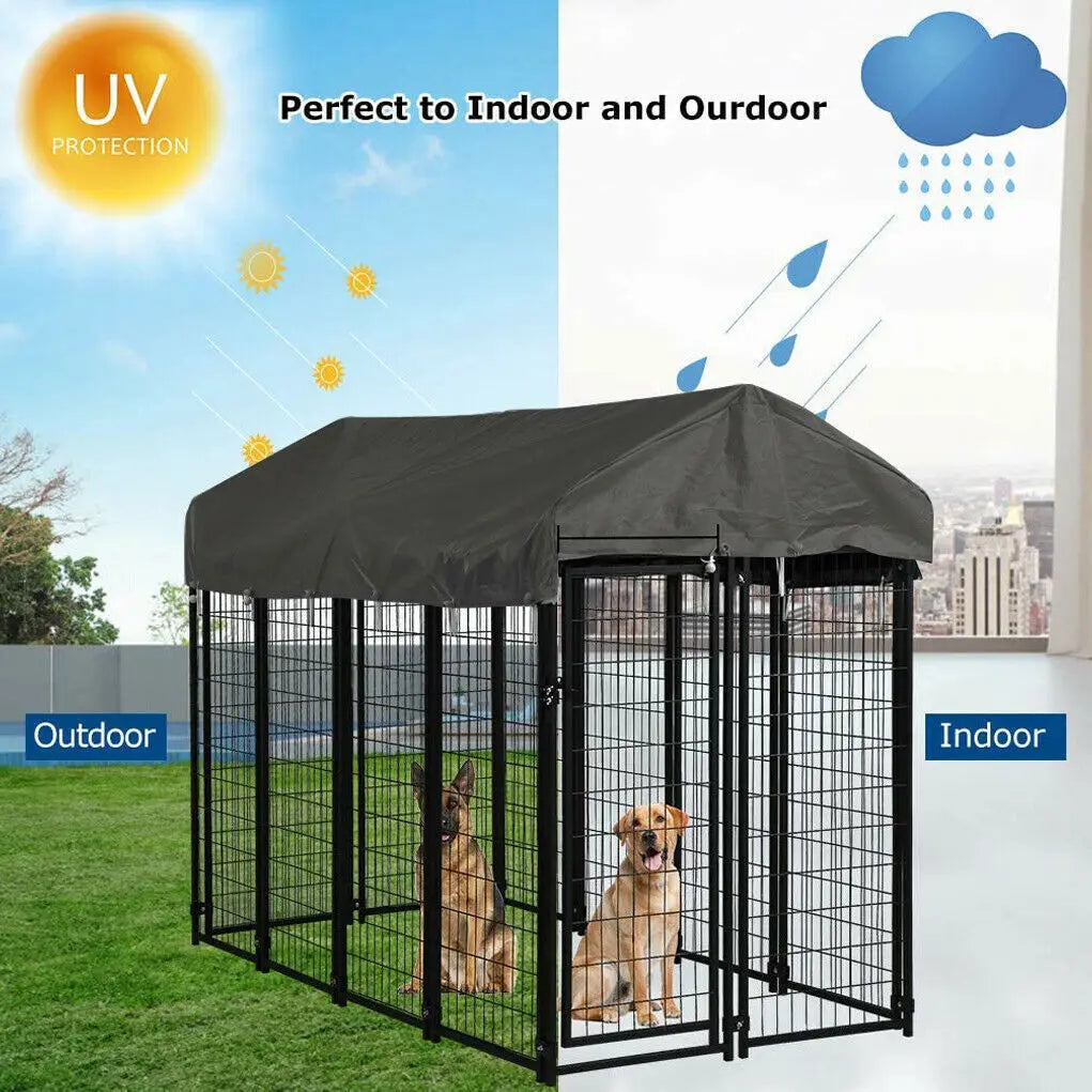 Heavy Duty Iron Canine Exercise Playpen With Roof Outdoor Kennel