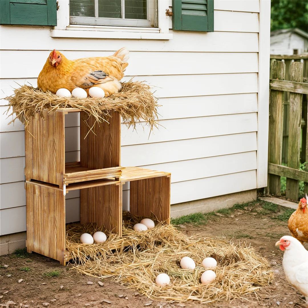 BINGOPAW Three Compartment Pine Wood Chicken Nesting Box