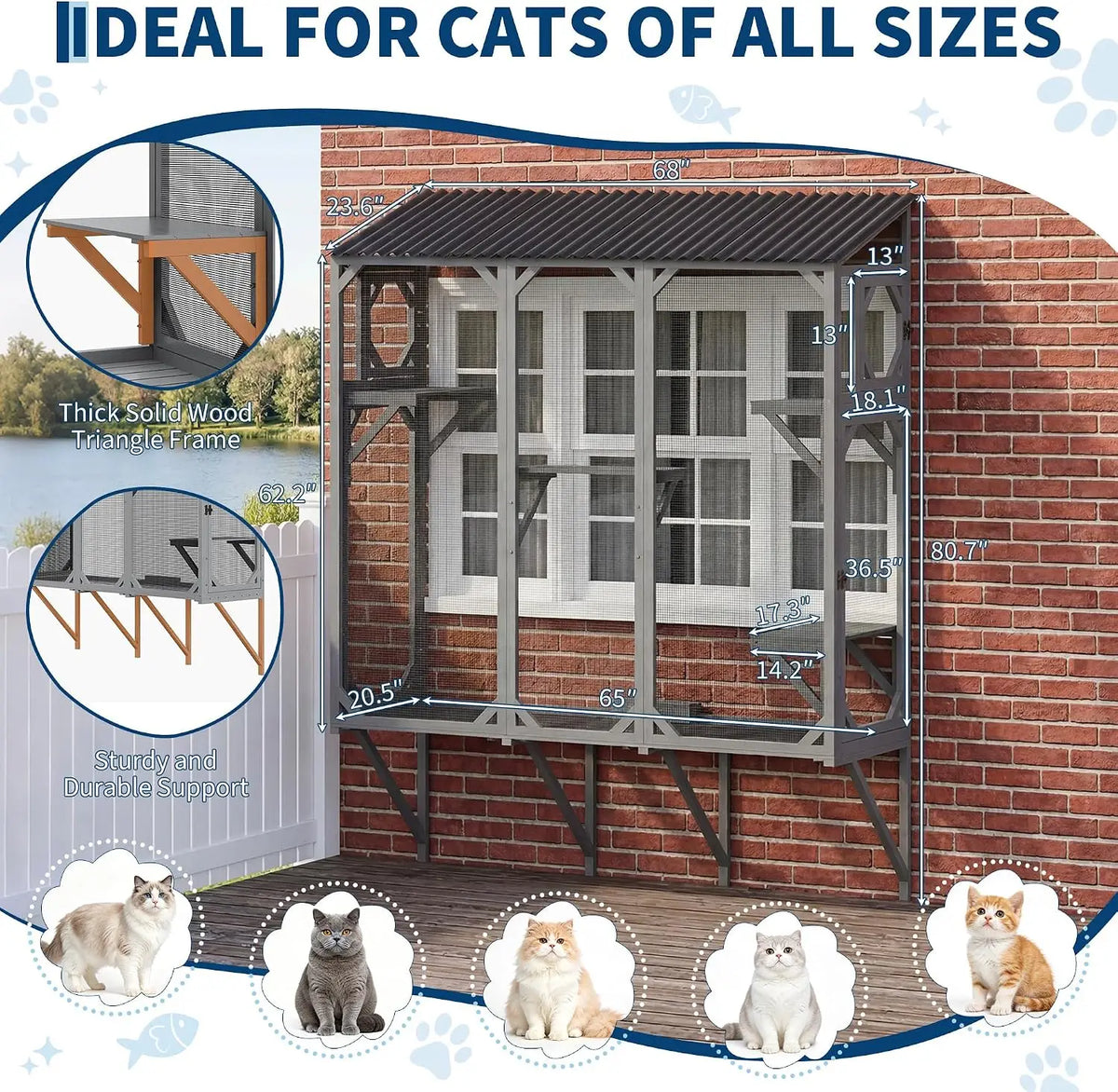 Wooden Window Catio Cat Enclosure With Perch For Indoor Cats