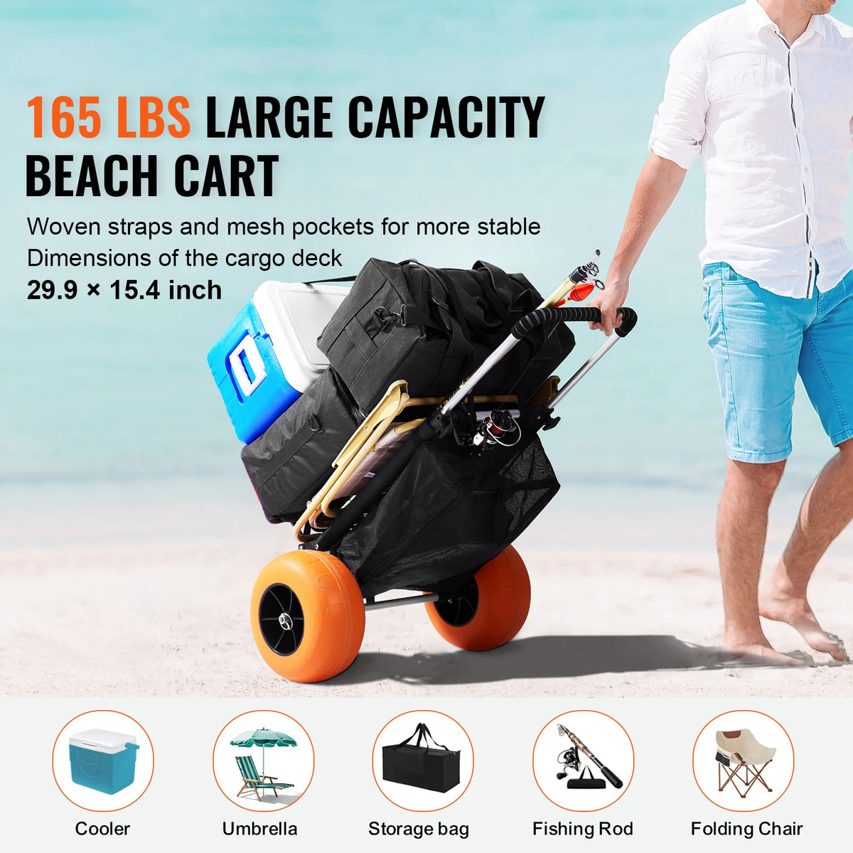 SucceBuy Folding Beach Cart With Big Wheels And Adjustable Height