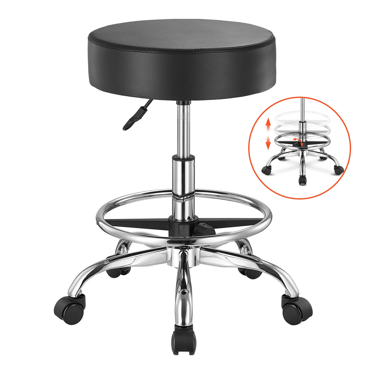 SucceBuy Adjustable Height Rolling Stool With Wheels For Salon