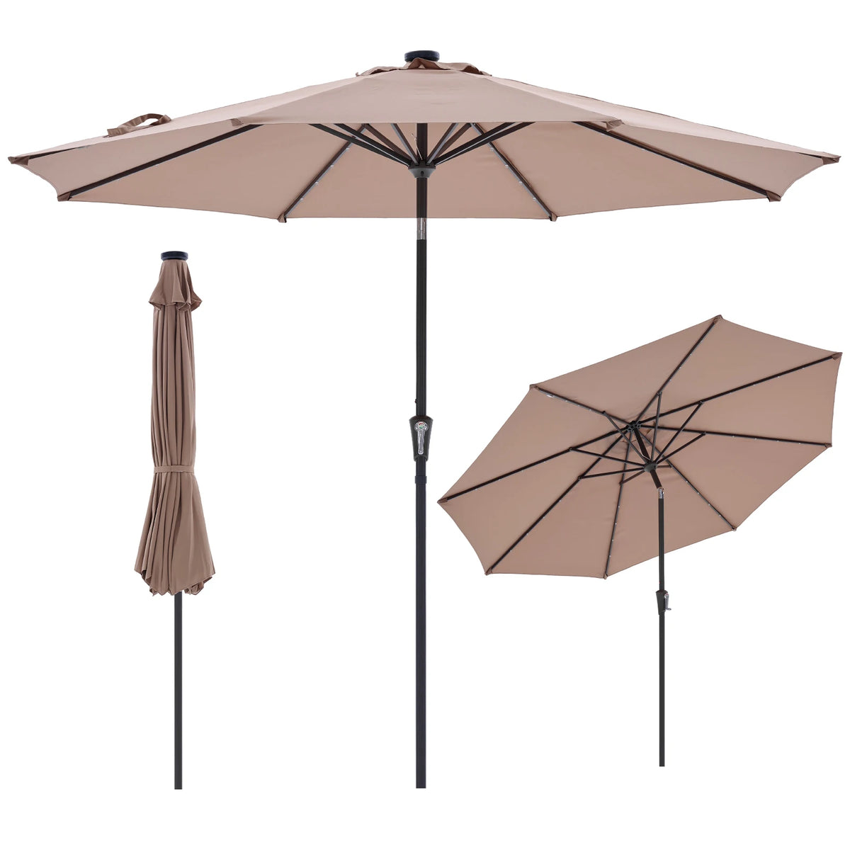 JHK Solar Patio Umbrella Featuring LED Lighting And Tilt Crank