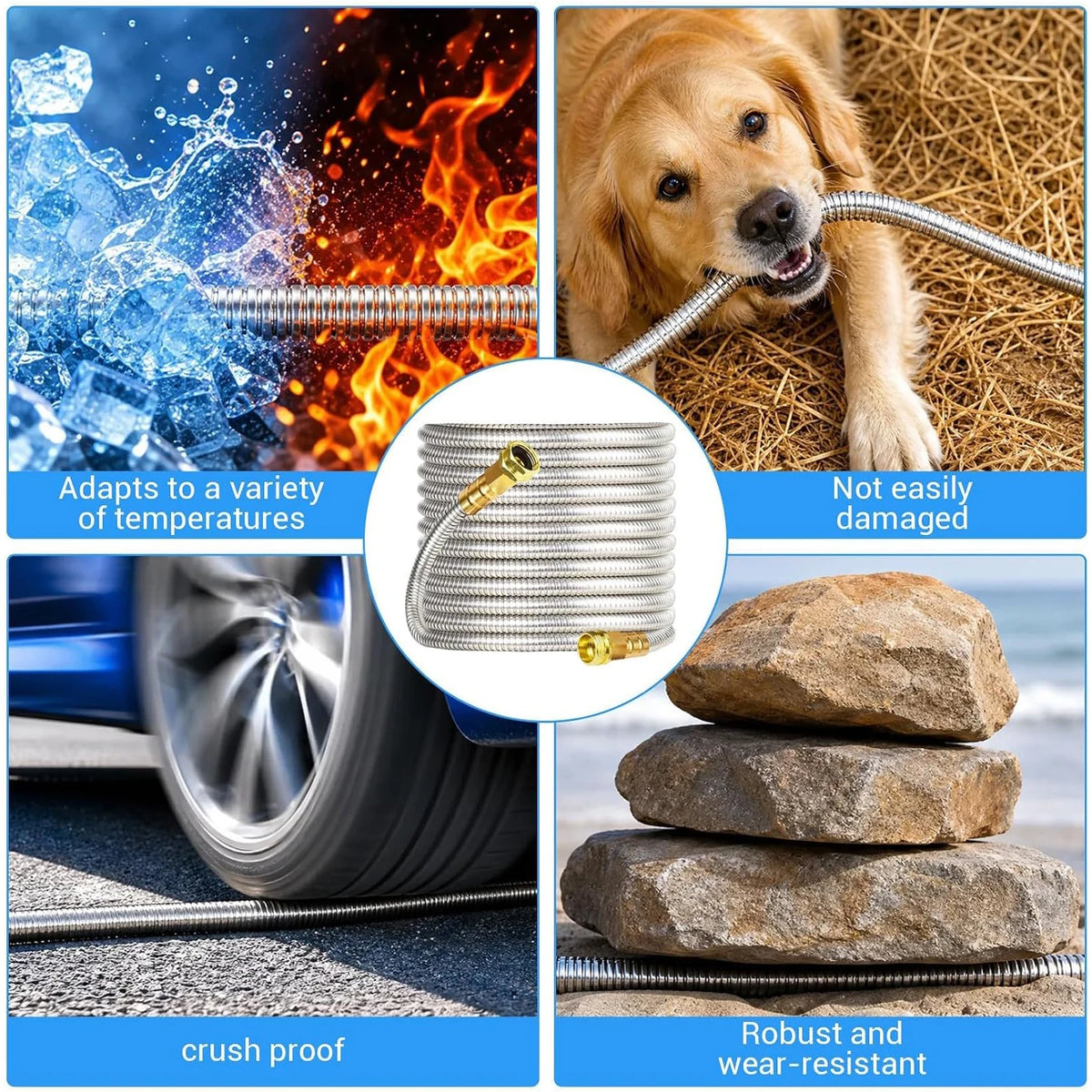 HiMiss Heavy Duty Stainless Steel Kink Proof Garden Hose