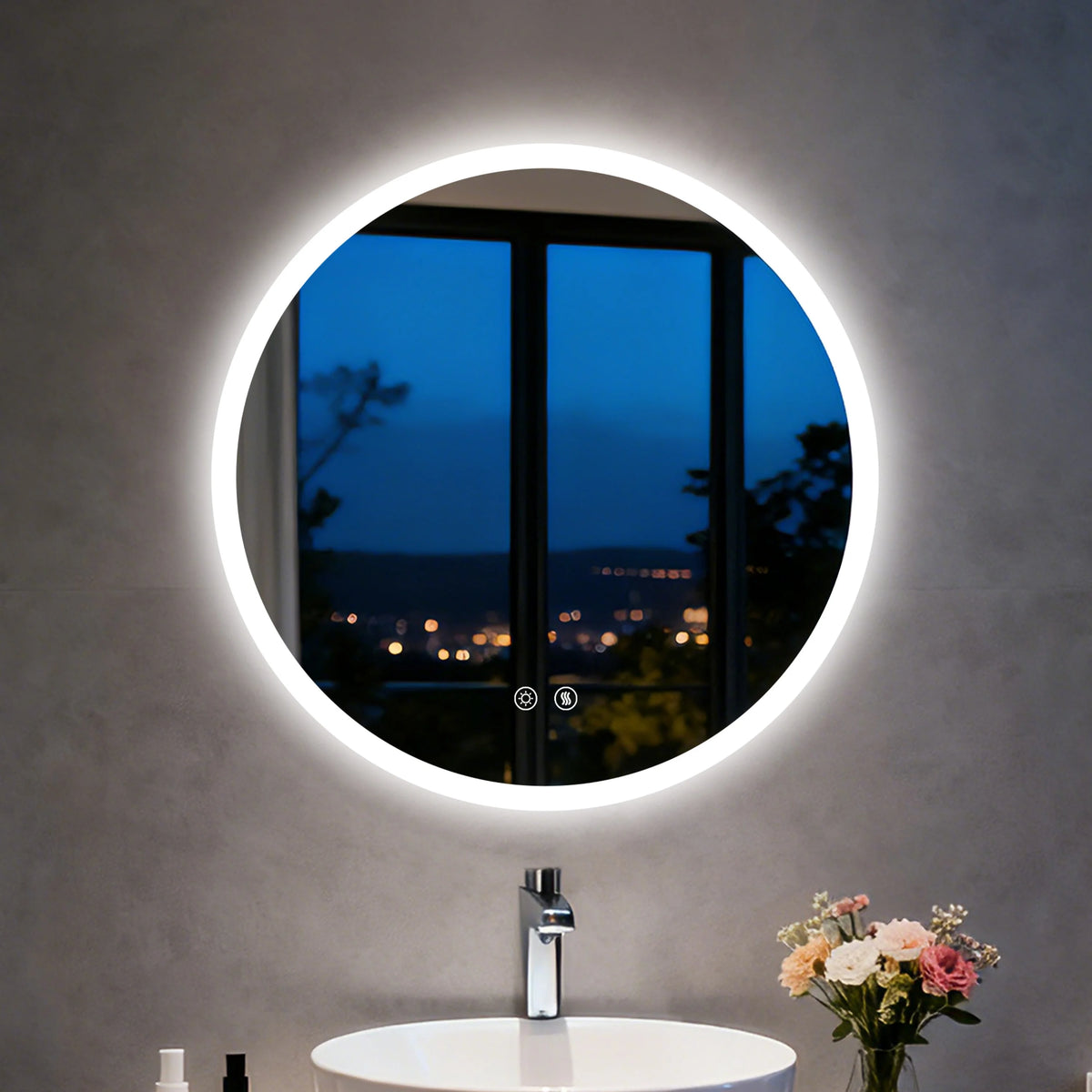 dimmable round LED bathroom mirror