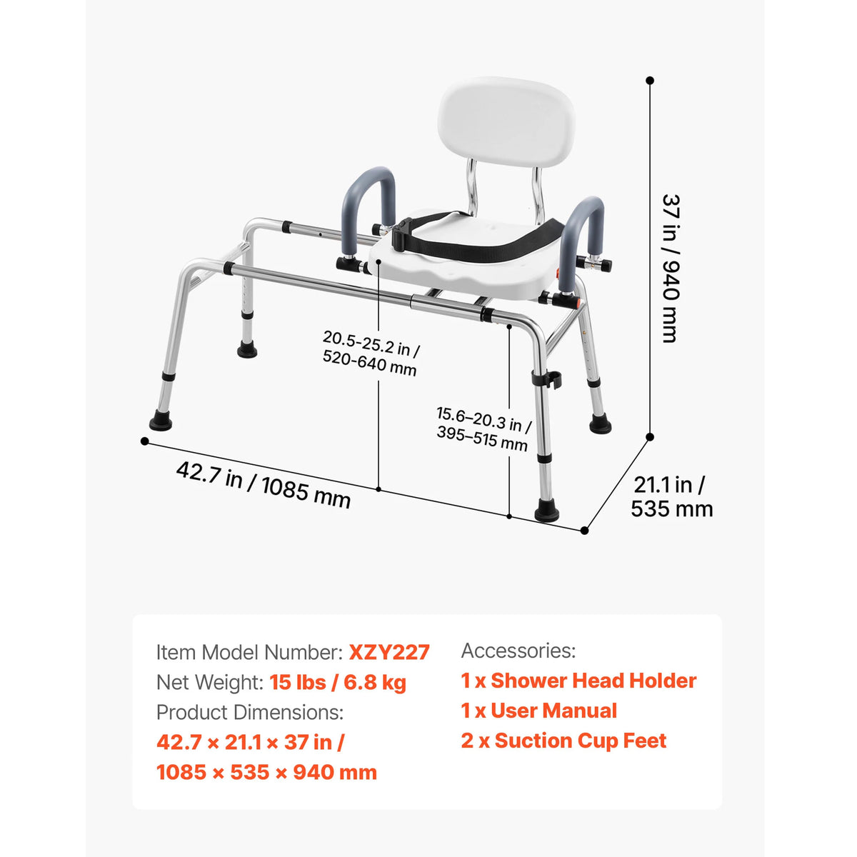 SucceBuy Swivel Shower Chair With Arms And Backrest For Bathroom