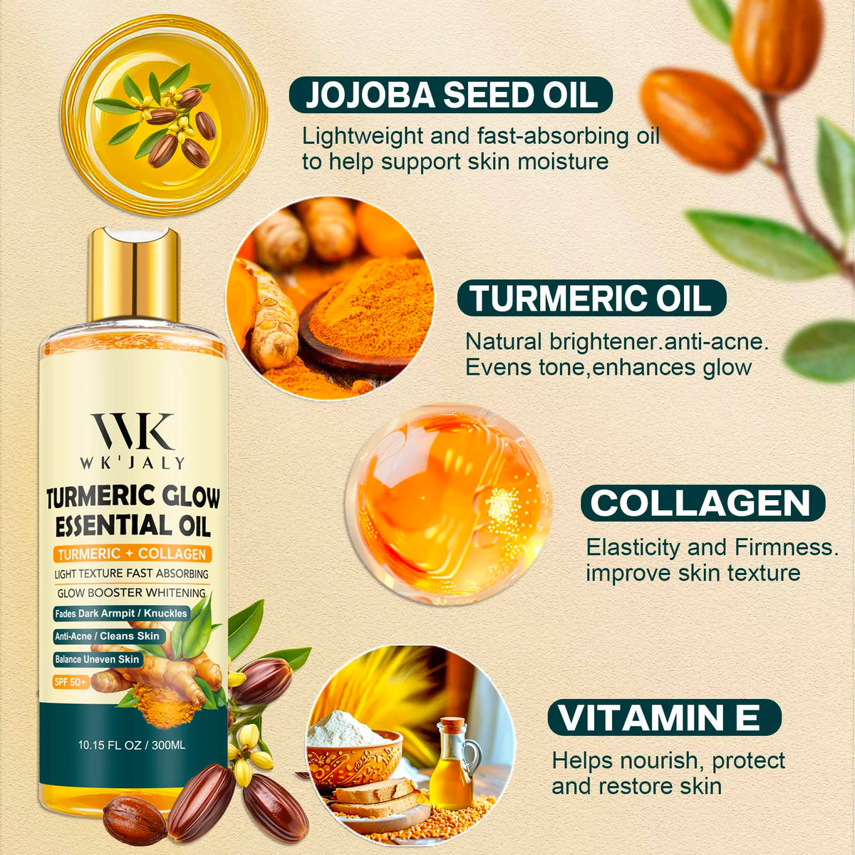 Wk Jaly Turmeric Body Oil For Brightening And Acne Care