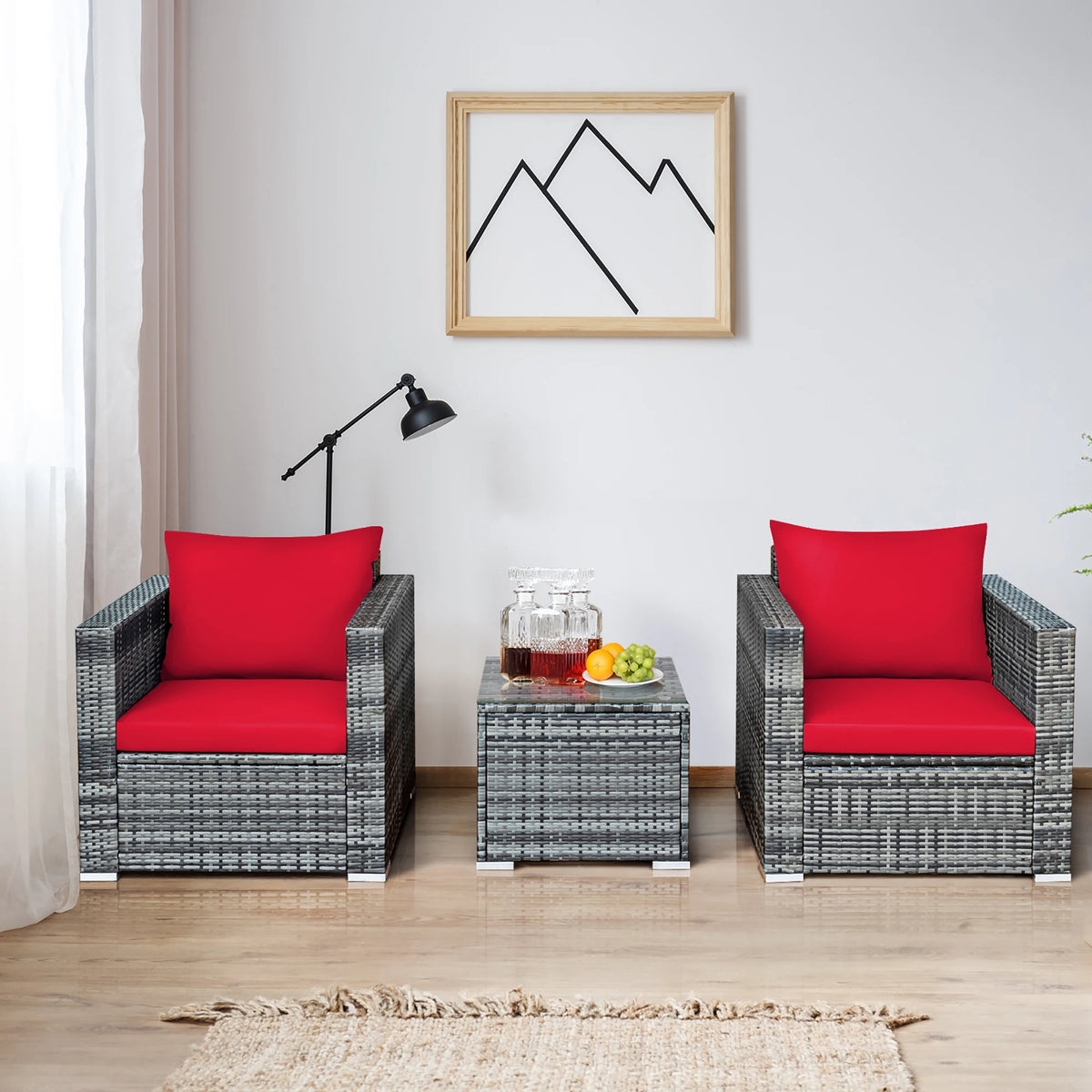 HOMASIS Outdoor Rattan Patio Bistro Sofa Coffee Table Set