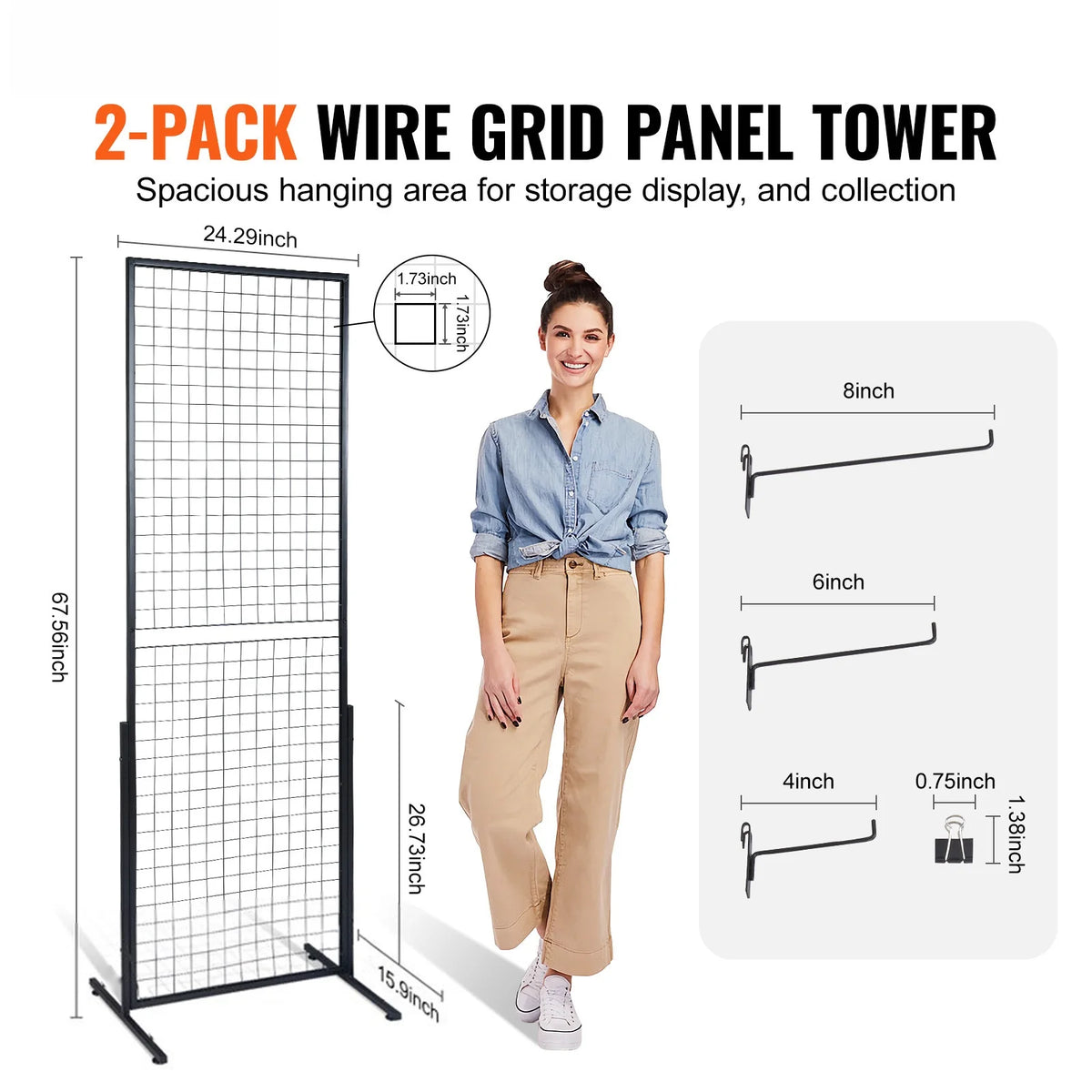 SucceBuy Double Sided Wire Grid Wall Display Rack With Hooks