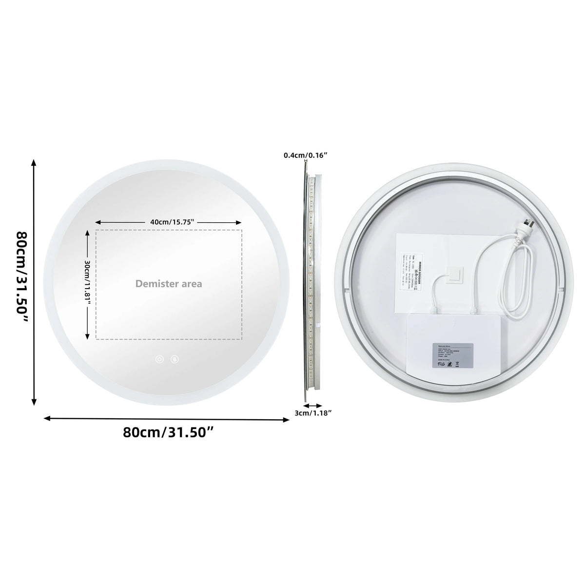 dimmable round LED bathroom mirror