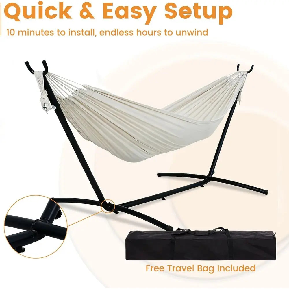Indoor Outdoor Portable Hammock With Stand, Pillow And Carrying Bag