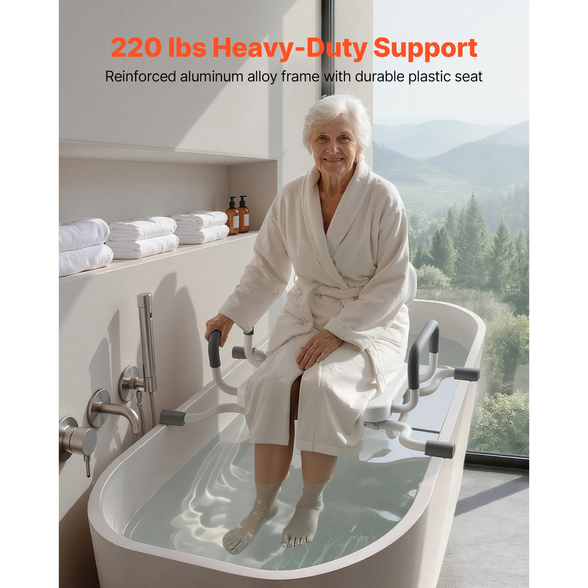 SucceBuy Swivel Shower Chair With Arms And Backrest For Bathroom