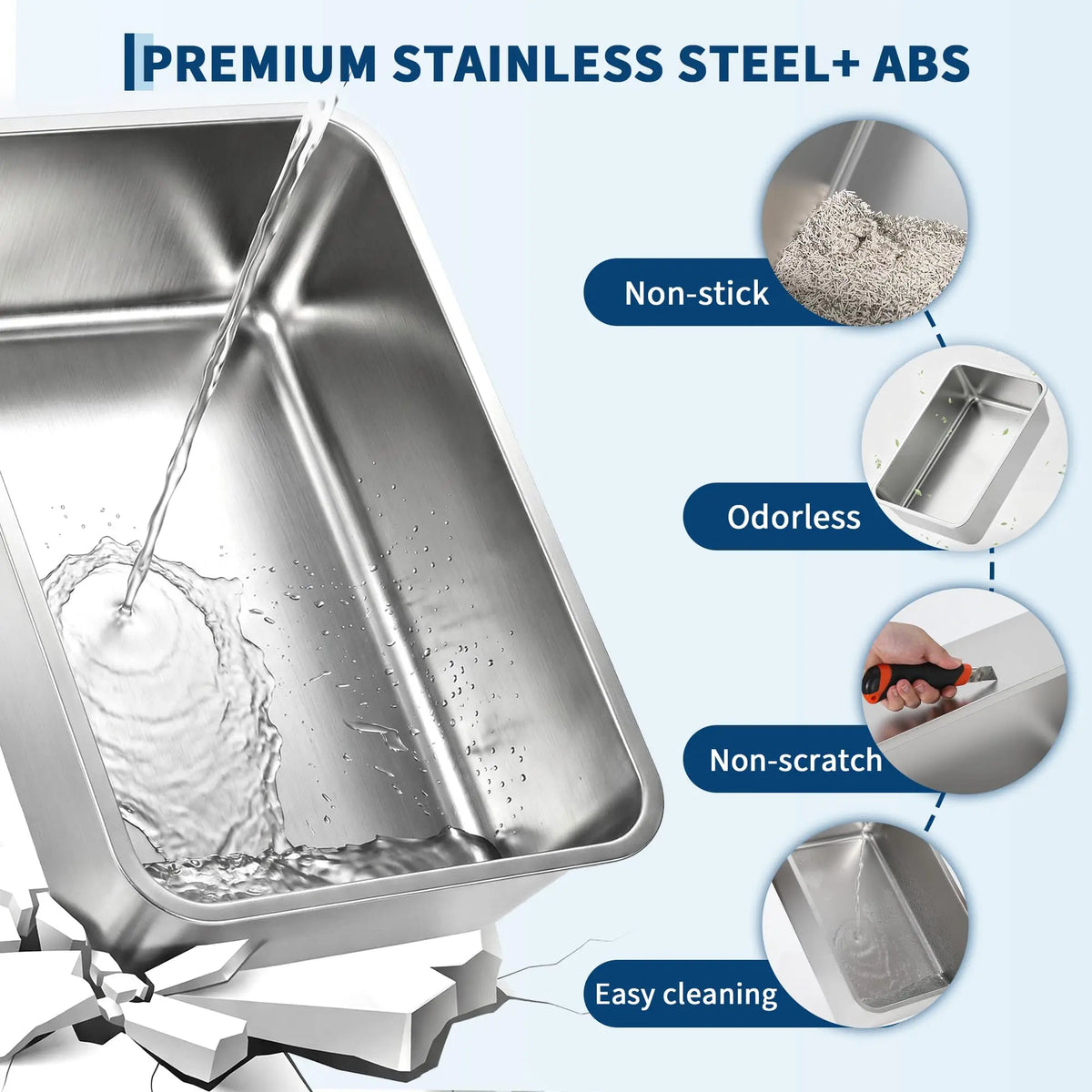 Studyset Enclosed Stainless Steel Litter Box With Lid For Cats