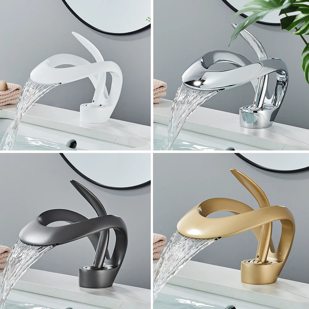 Rozin Modern Waterfall Basin Faucet Deck Mount Hot Cold Mixer