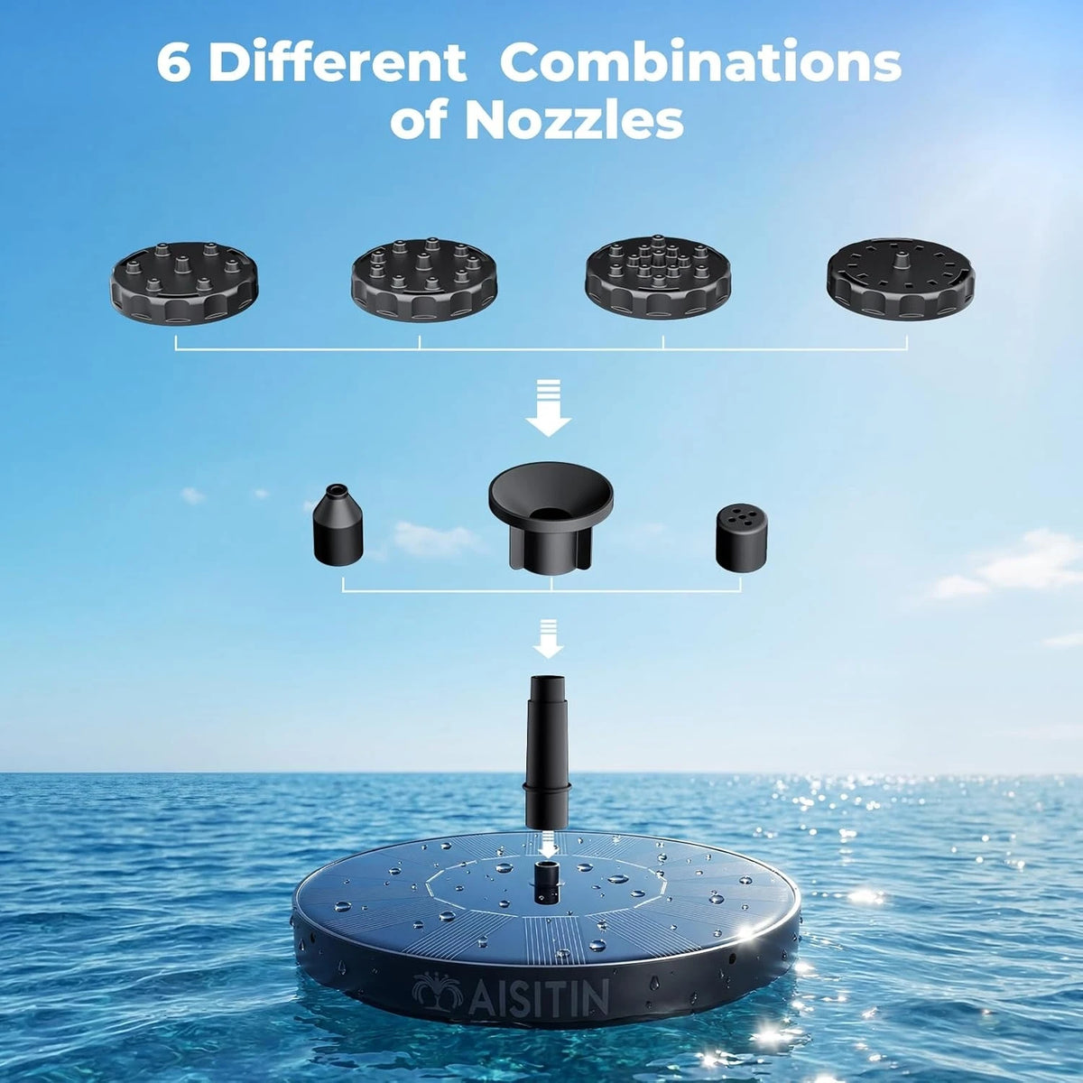 Floating Solar Fountain With 6 Nozzles For Garden Pond Decor