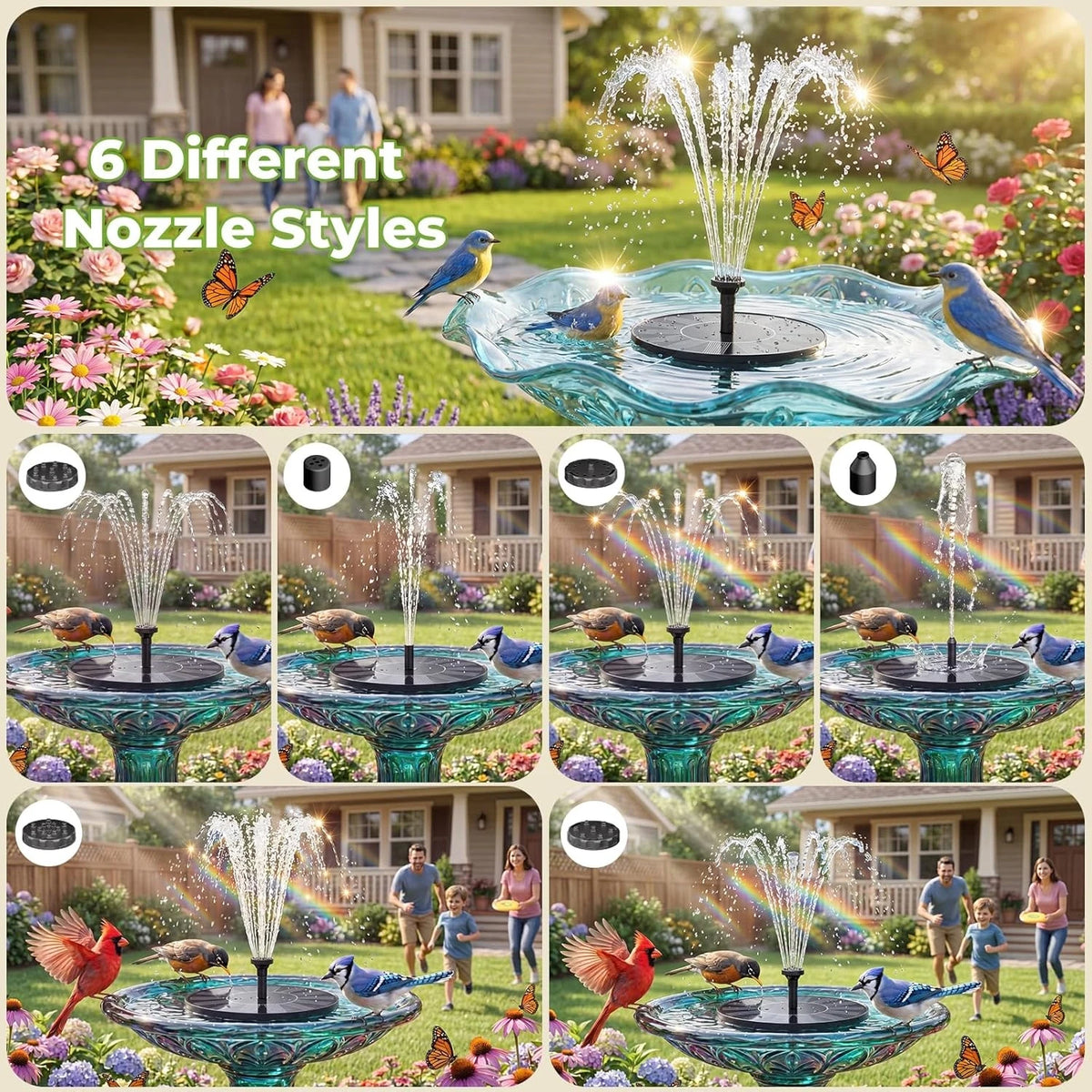 Floating Solar Fountain With 6 Nozzles For Garden Pond Decor