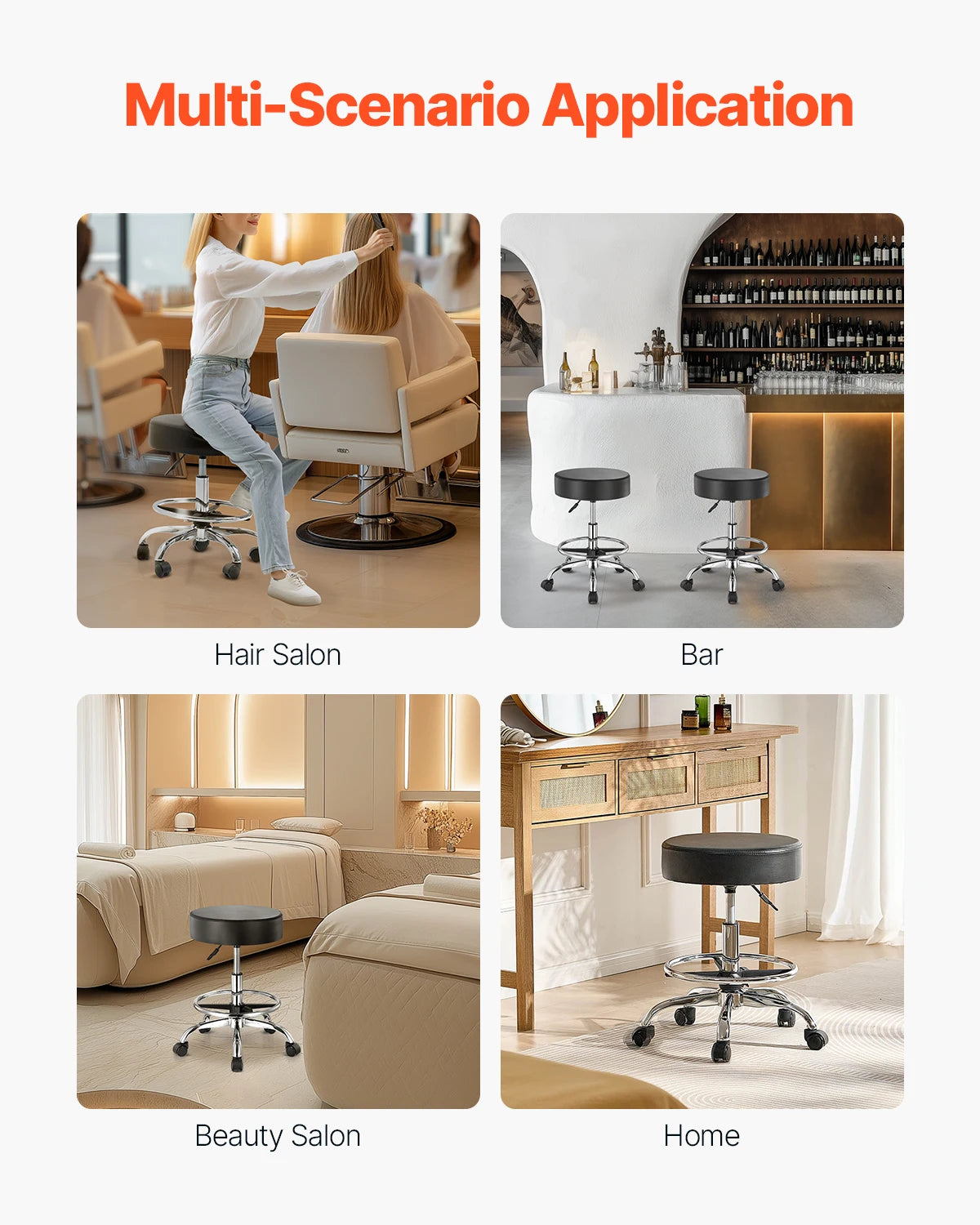 SucceBuy Adjustable Height Rolling Stool With Wheels For Salon