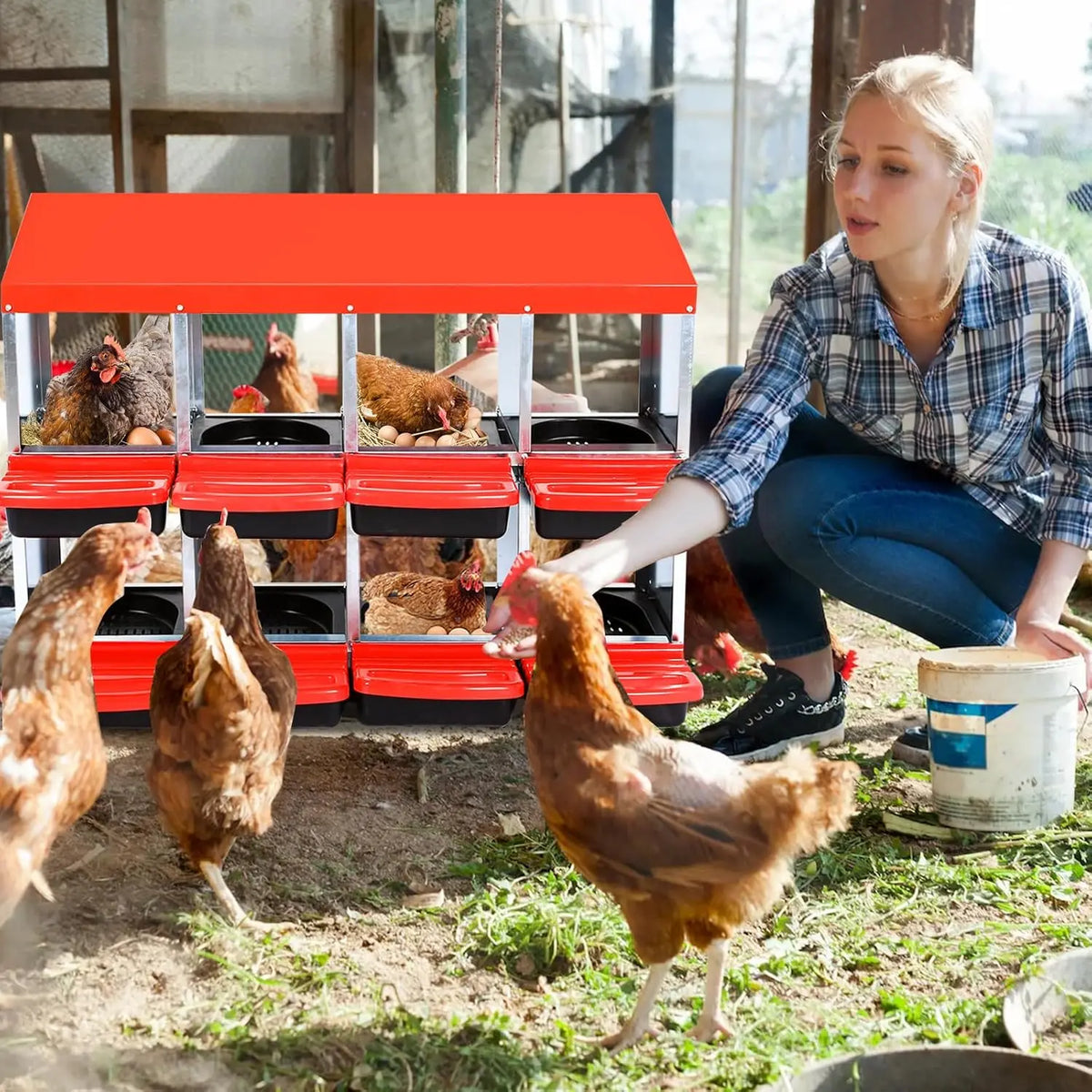HiMISS Metal Chicken Nesting Box With Roll Out Egg Collection