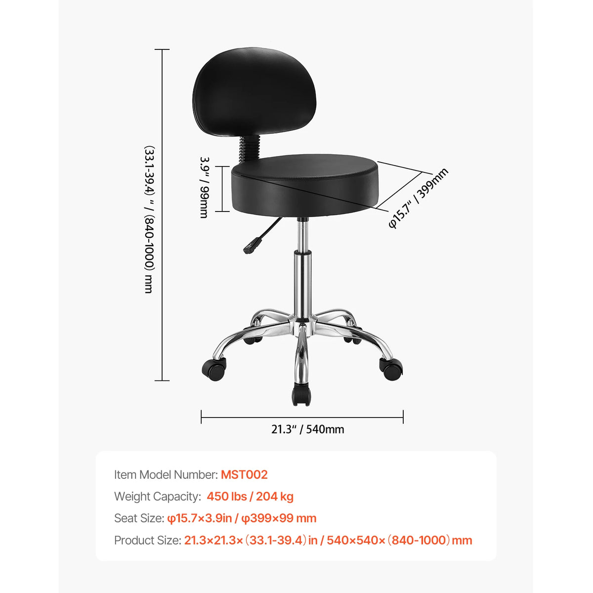 SucceBuy Adjustable Height Rolling Stool With Wheels For Salon