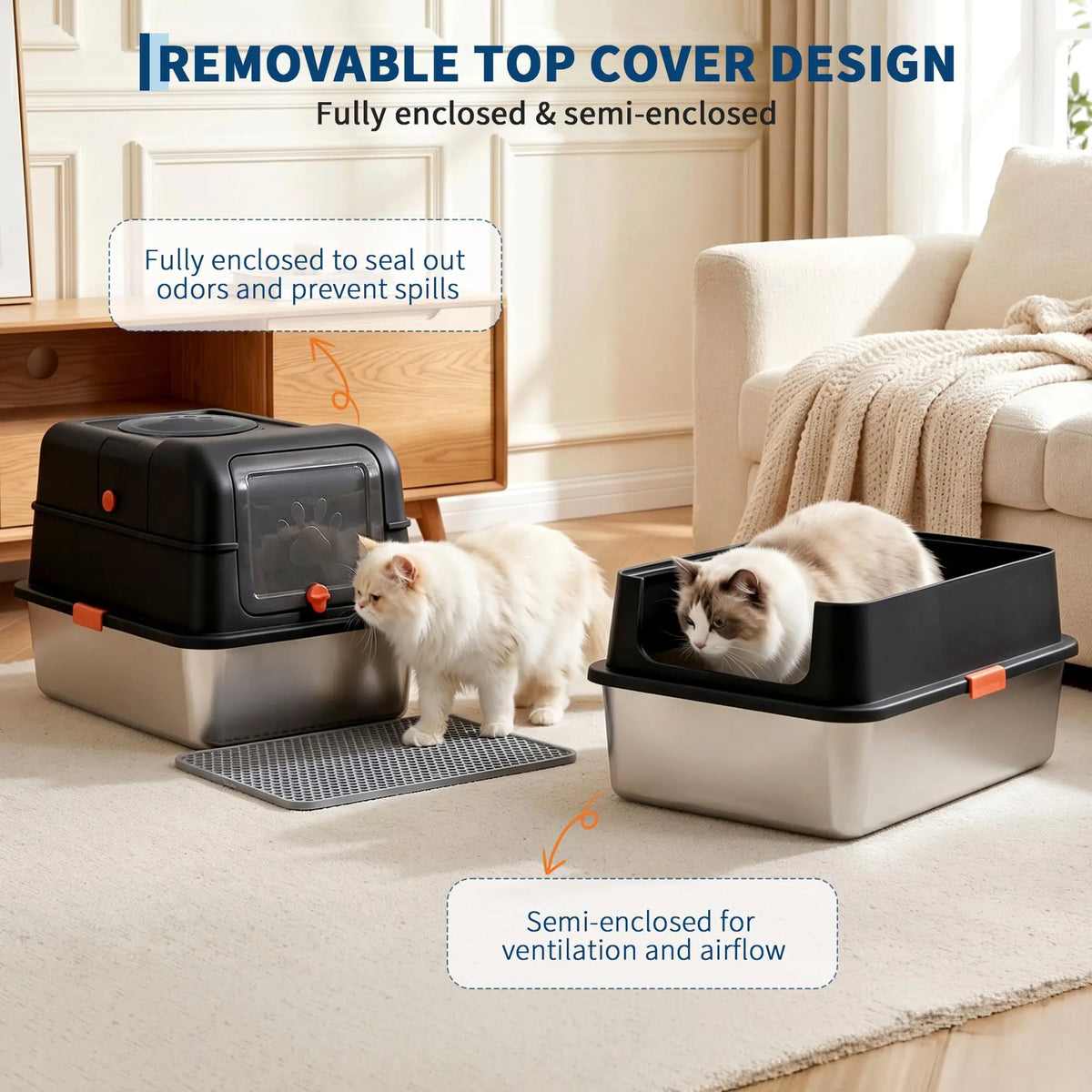 Studyset Enclosed Stainless Steel Litter Box With Lid For Cats
