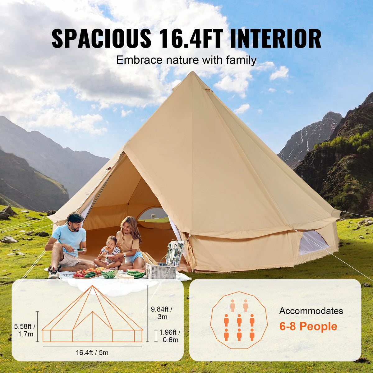 SucceBuy Four Seasons Canvas Bell Yurt Tent For Camping
