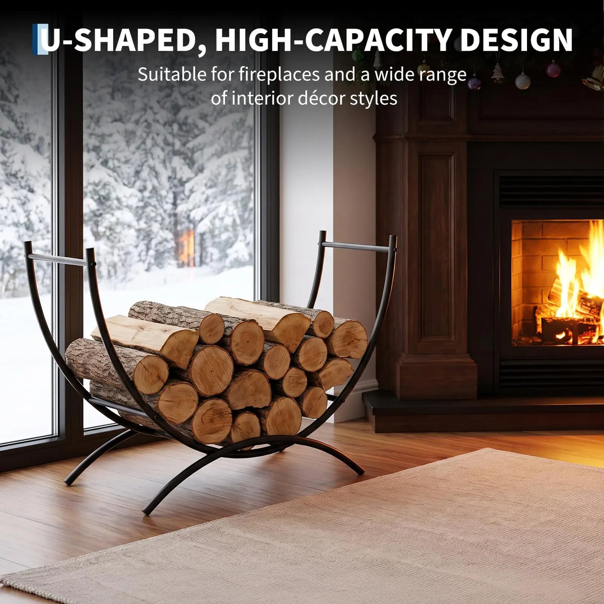 HiMISS Curved Steel Firewood Rack for Indoor Outdoor Fireplace Storage