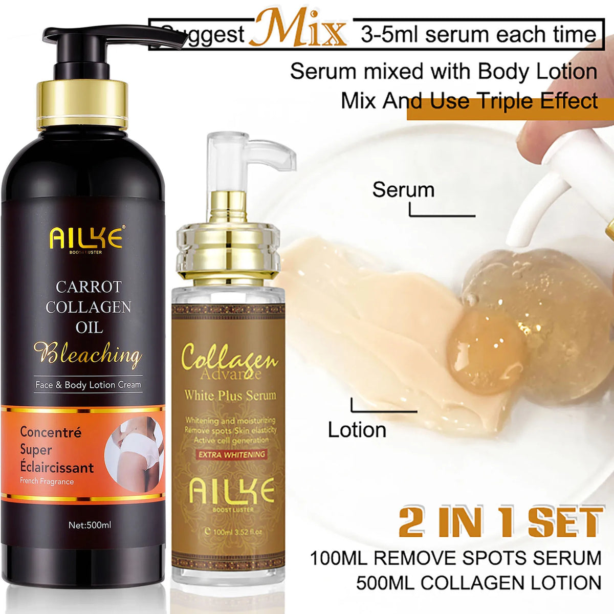 AILKE Skin Whitening Face And Body Serum With Organic Collagen