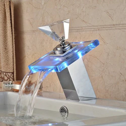 MYQualife LED Waterfall Basin Faucet Deck Mounted Sink Mixer