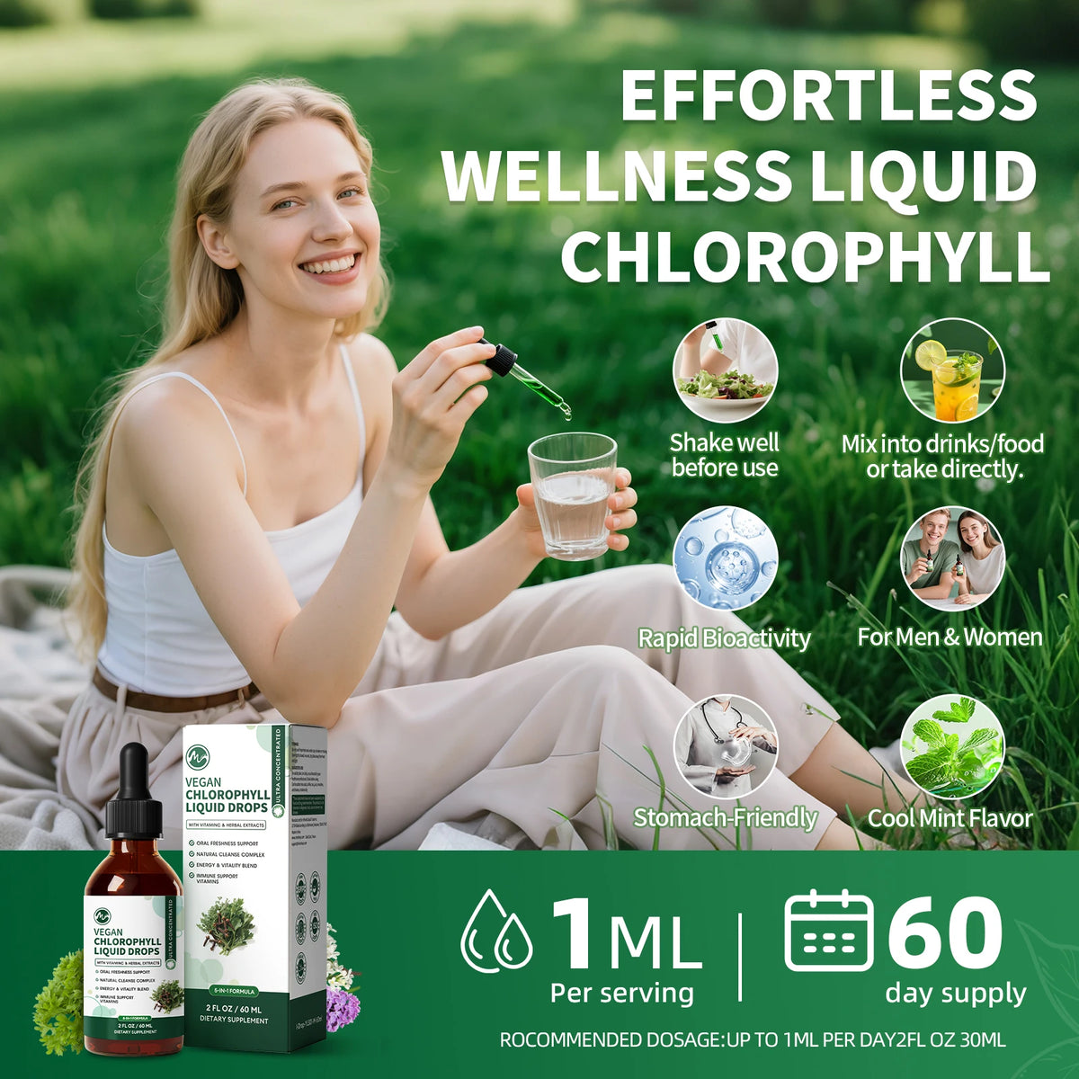 Minch Chlorophyll Liquid Drops Supports Skin And Gut Health
