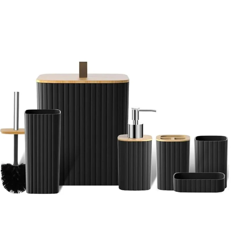 Bathroom Accessory Set With Toilet Brush, Trash Can, Soap Dispenser