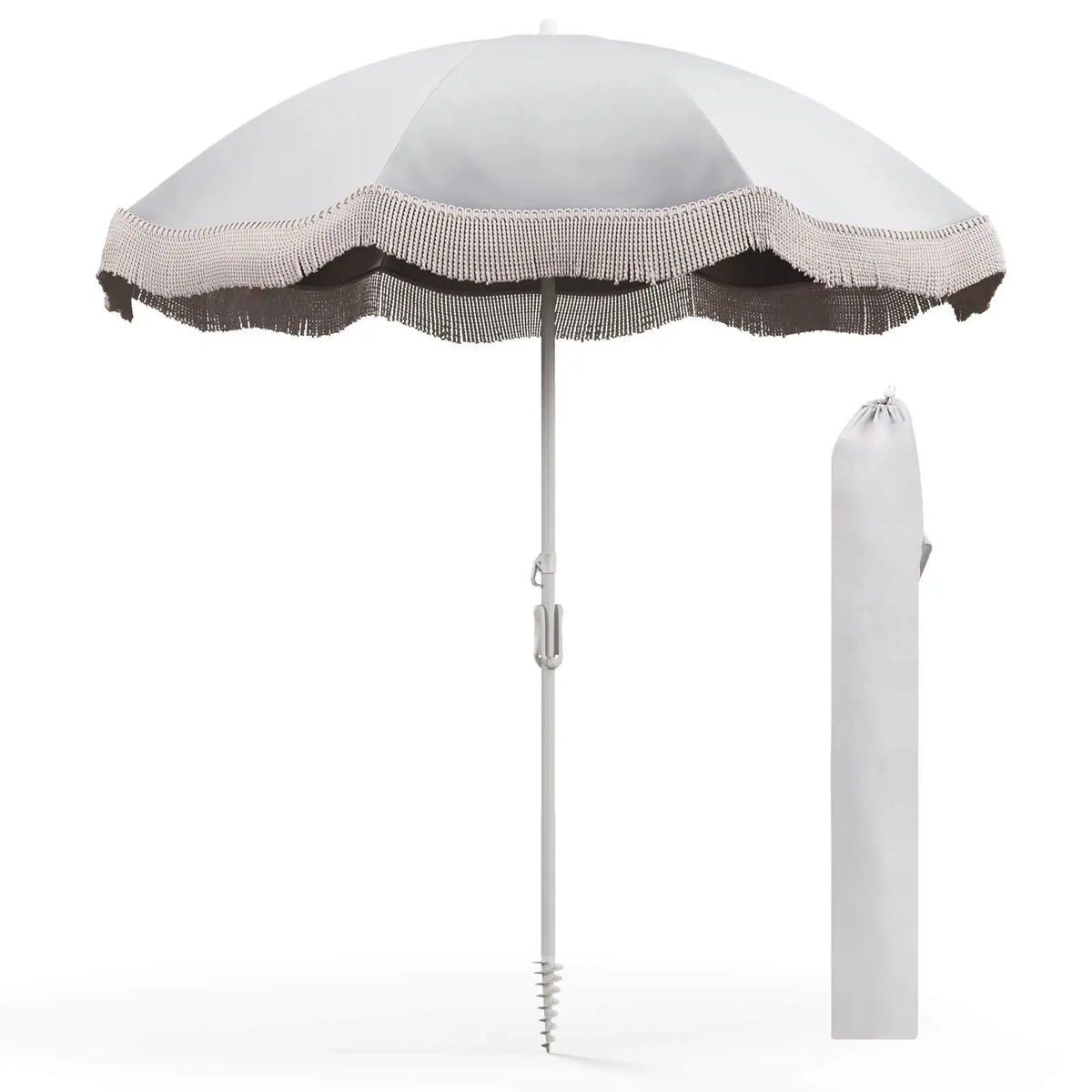 Homasis Fringe Patio Umbrella With Push Button Tilt For Outdoors