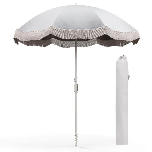 Homasis Fringe Patio Umbrella With Push Button Tilt For Outdoors