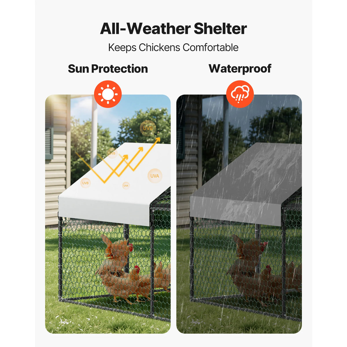 SucceBuy Metal Chicken Coop With Waterproof Weather Resistant Cover