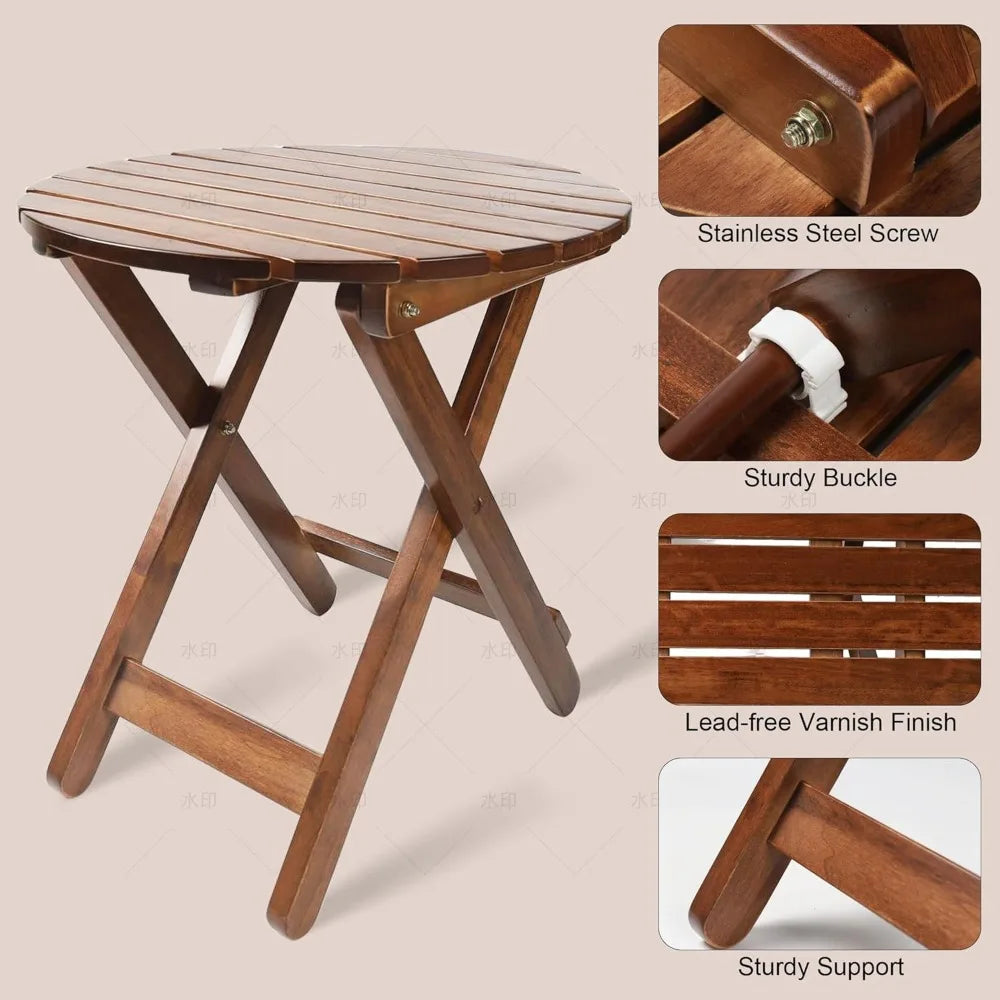 Xiuwo Folding Round Patio Side Table With Wood Metal Frame