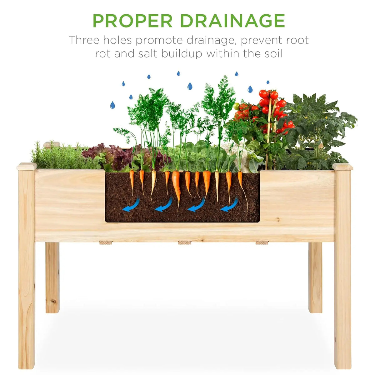 Elevated Fir Wood Planter Box With Drainage For Outdoors