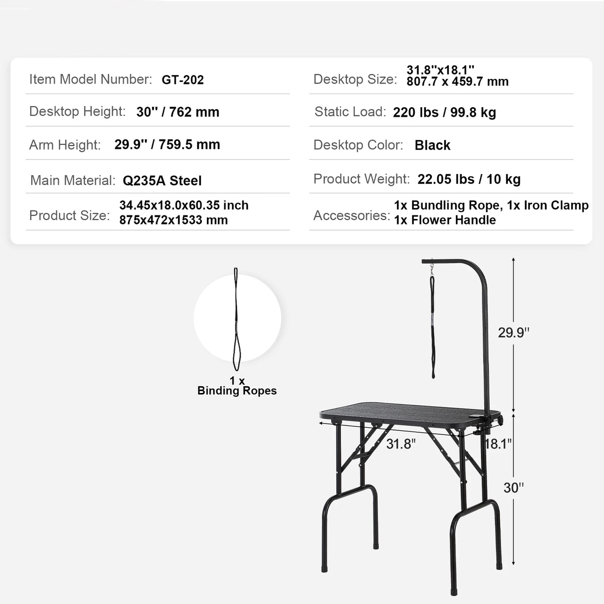 Foldable Pet Grooming Table With Clamp And Adjustable Arms
