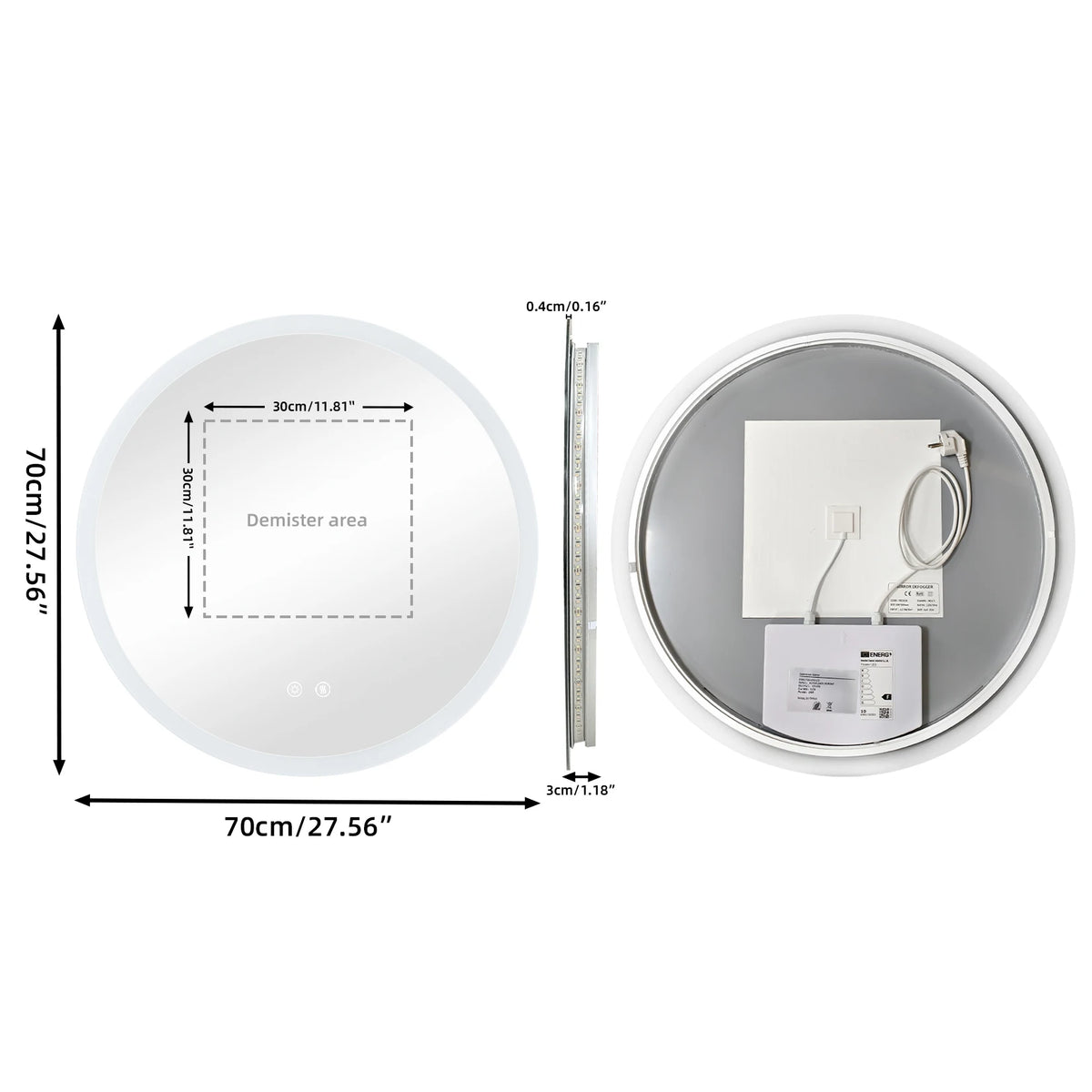 dimmable round LED bathroom mirror